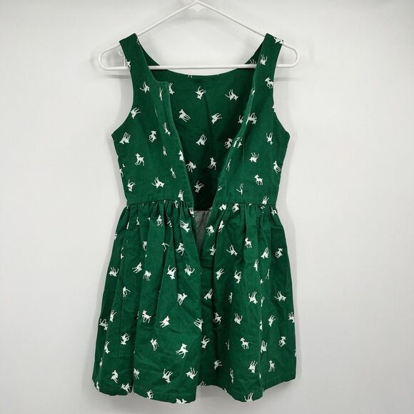 Cissy’s May Green Girls Dress M Holiday White Deers 100% Cotton Christmas - Picture 3 of 9